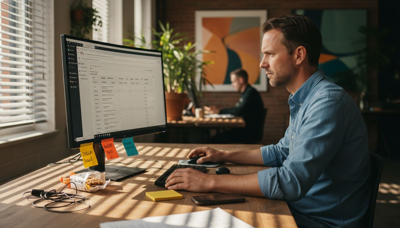 Man past Google Ads aan op kantoor