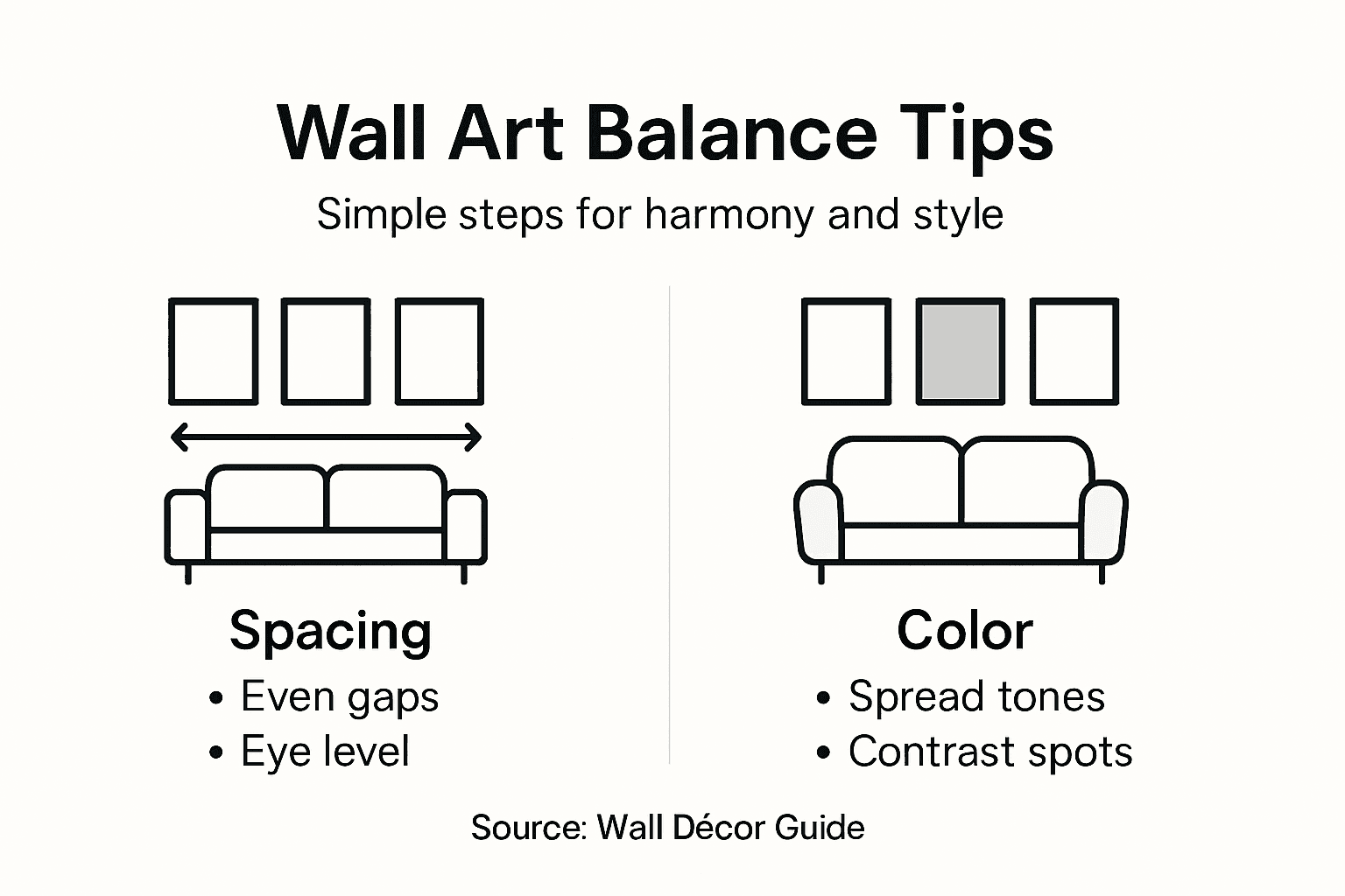 Infographic showing wall art balance tips