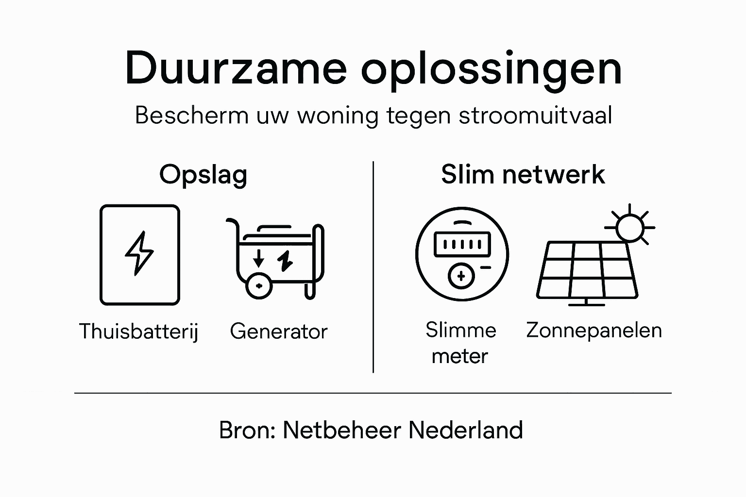 Infographic met slimme en duurzame oplossingen bij stroomuitval