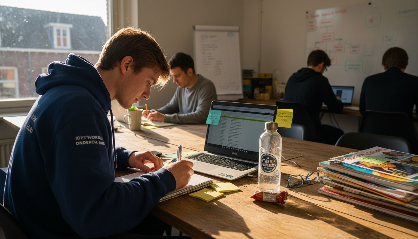 Een ondernemer die bij een startup zoekt naar de beste zoekwoorden om online beter gevonden te worden.