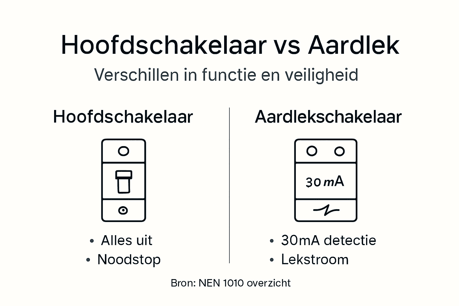 Infographic: verschil tussen de hoofdschakelaar en de aardlekschakelaar