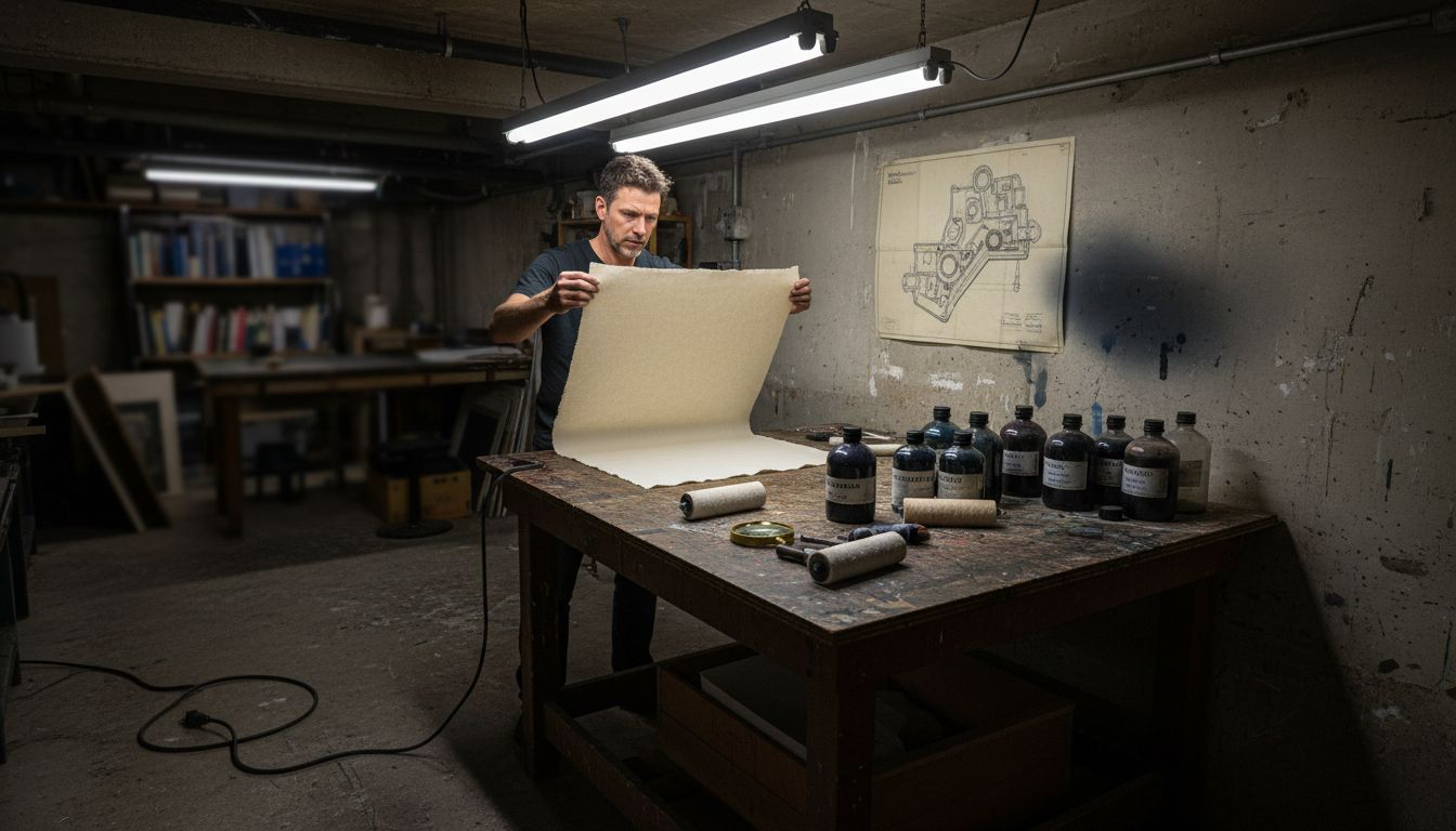 Printmaker prepares archival art paper