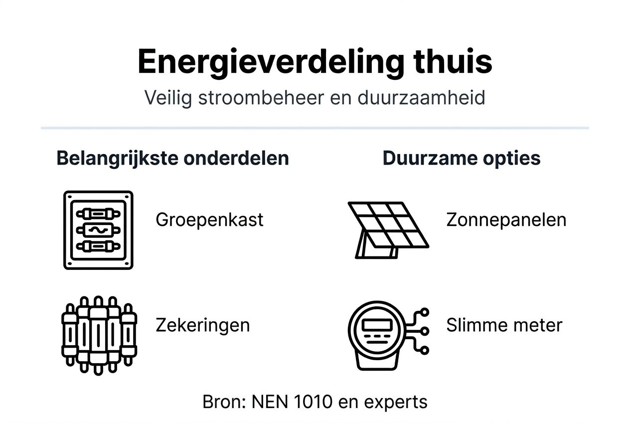 Overzichtelijke infographic met verschillende onderdelen en duurzame keuzes voor het verdelen van energie.