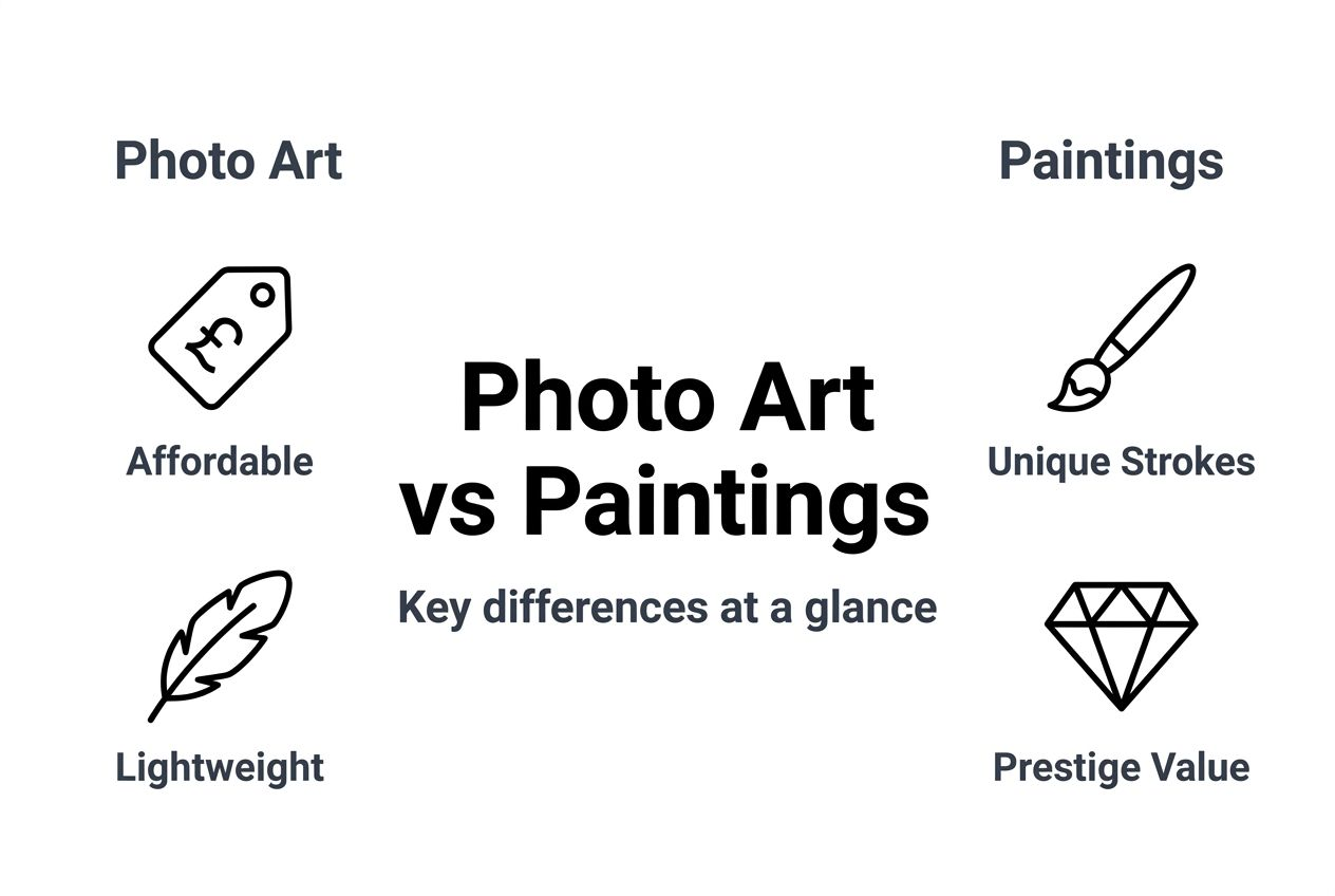 Infographic comparing photo art and paintings features