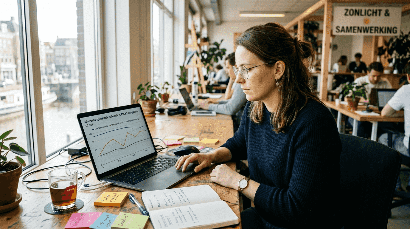 Analist onderzoekt en vergelijkt de verschillende onderdelen van de advertentie kwaliteitsscore