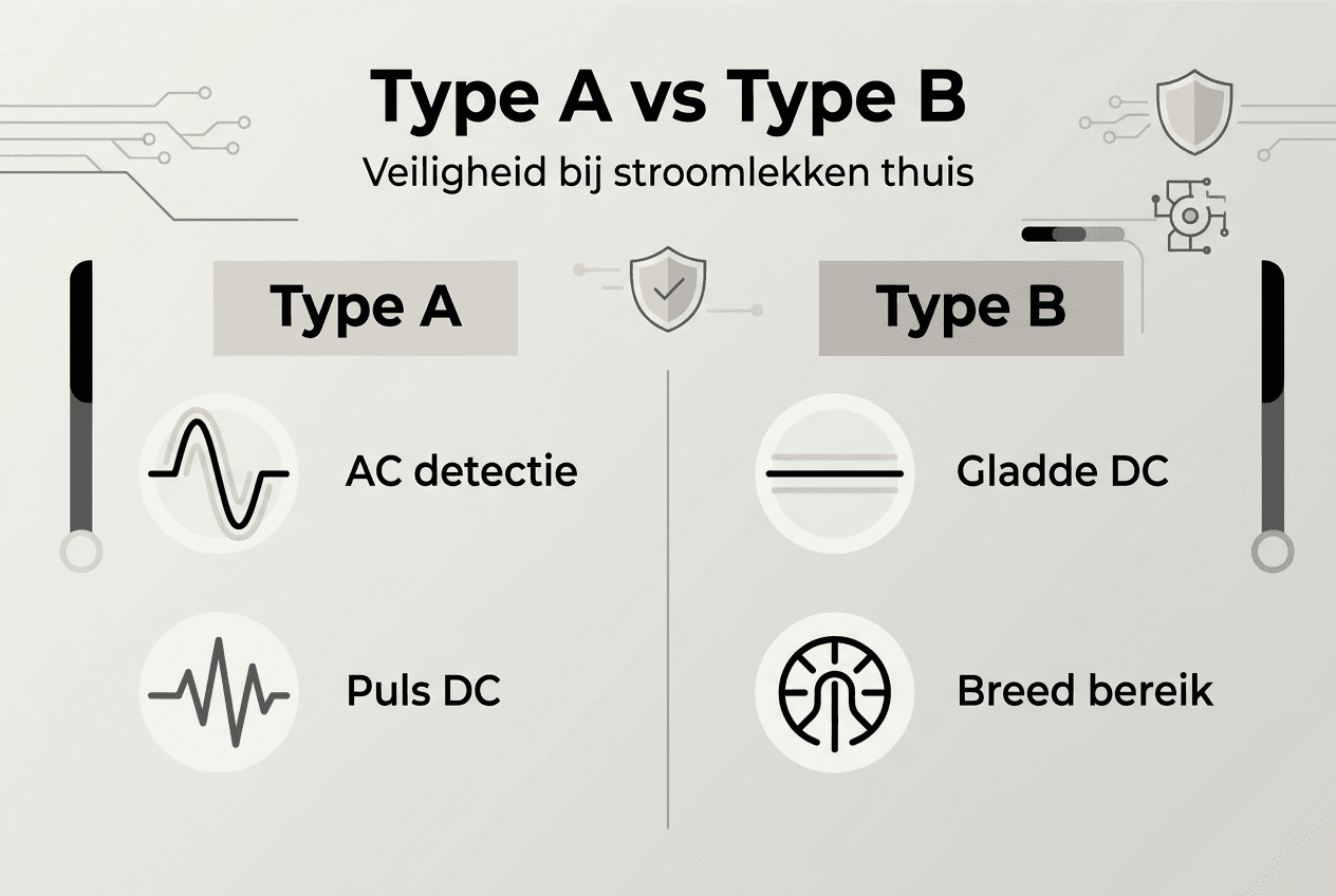 Infographic: de verschillen tussen type A en type B aardlekschakelaars op een rij