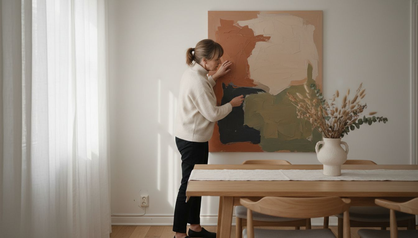 Vrouw rangschikt wabi-sabi abstracte wanddecoratie