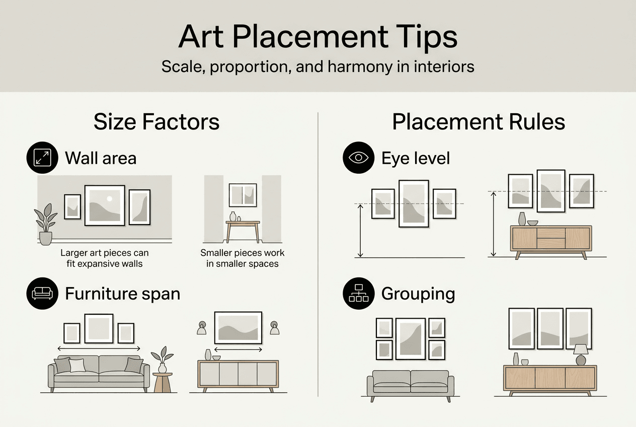 Infographic met tips voor schaal en plaatsing van kunst