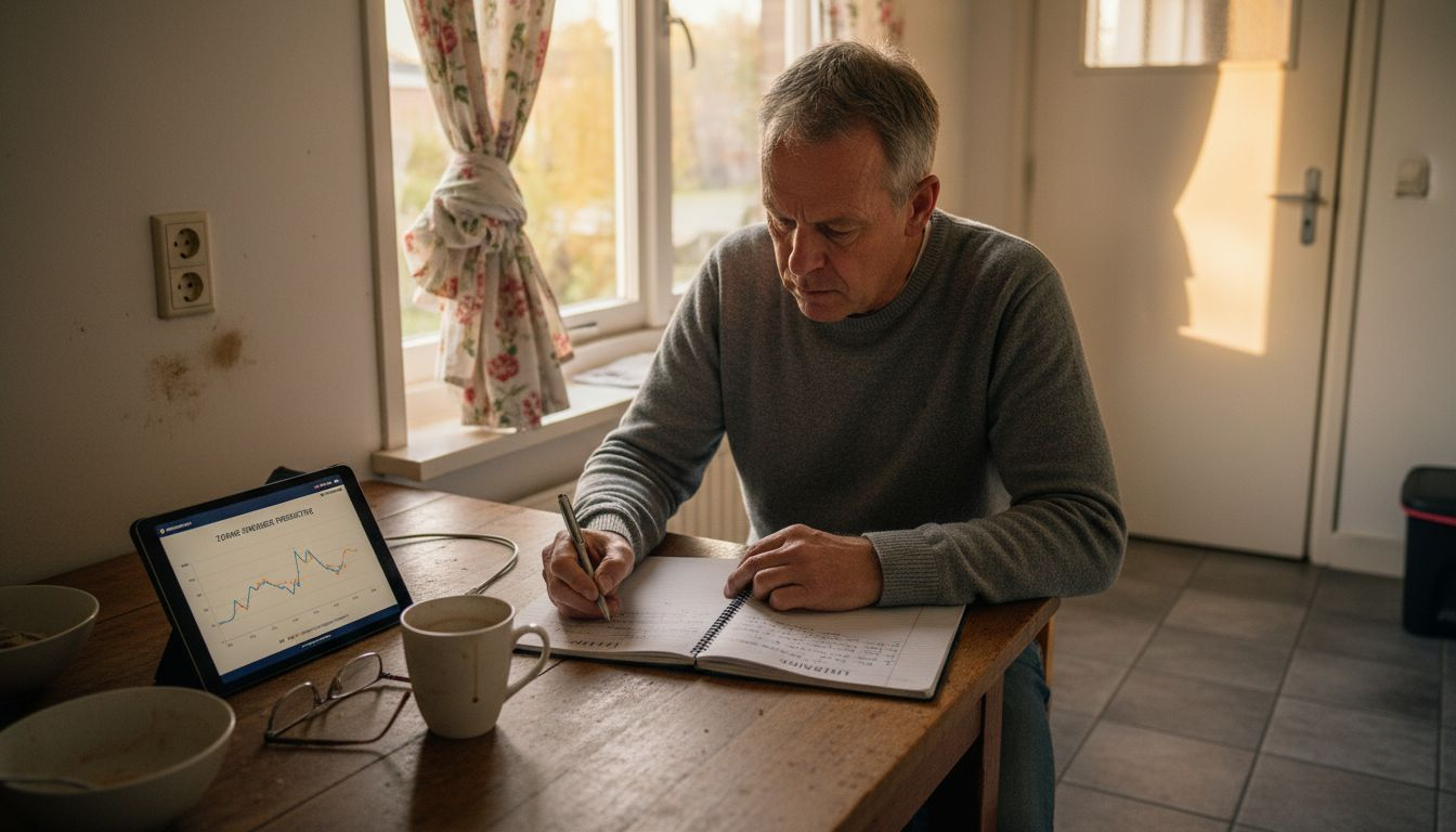 Man maakt aantekeningen terwijl hij zonnestroomgegevens bekijkt