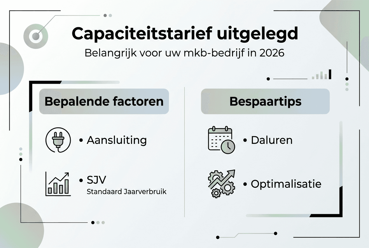 Infographic: Wat bepaalt het capaciteitstarief en hoe kun je besparen? Praktische tips en inzichten op een rij.