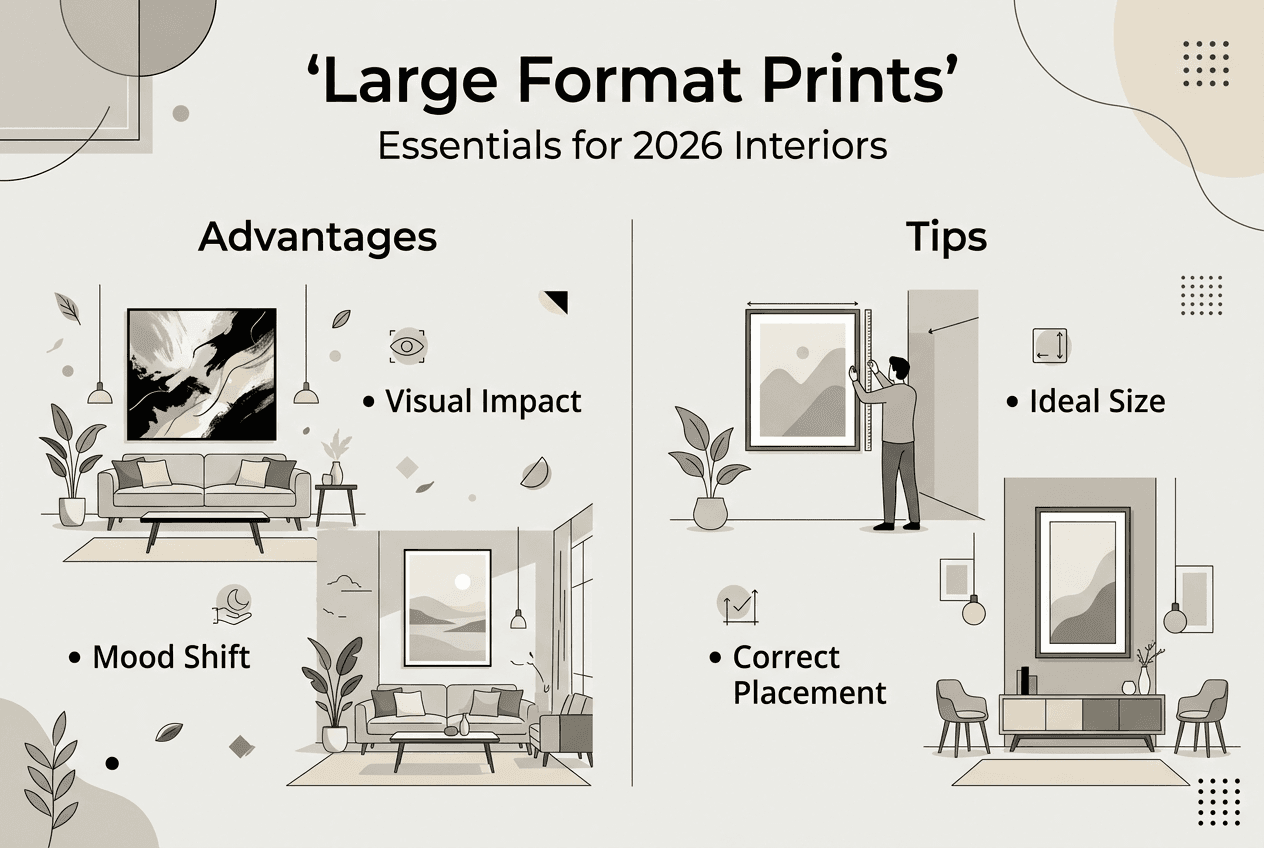 Infographic met basisprincipes voor grote printdecoratie