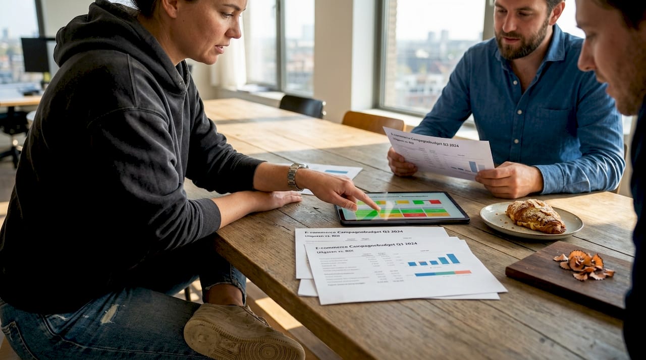 Het team bekijkt en evalueert het advertentiebudget van hun Google Ads-campagne.