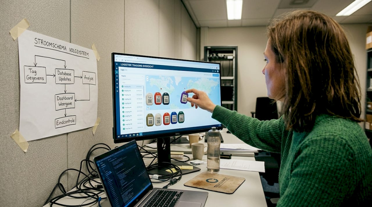 Een IT-specialist zorgt voor het inrichten van de tracking op de werkplek.