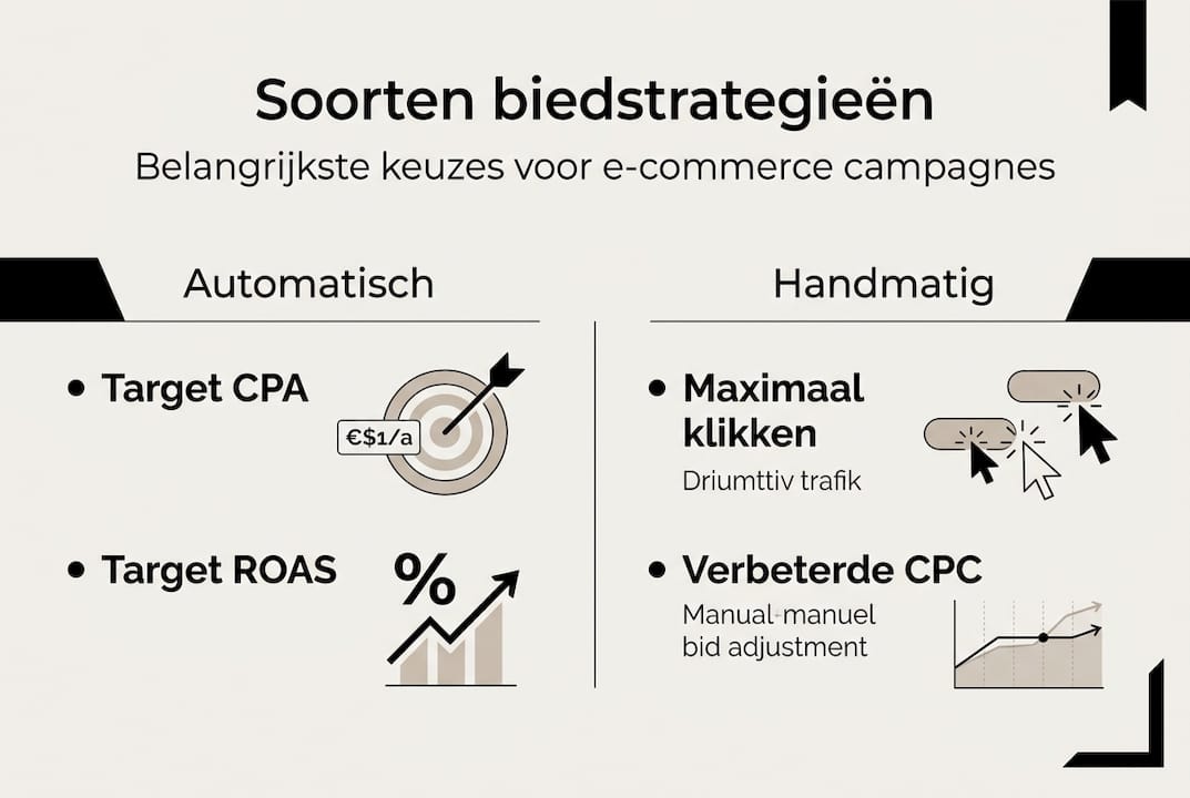 Overzicht: verschillende biedstrategieën binnen Google Ads in één infographic