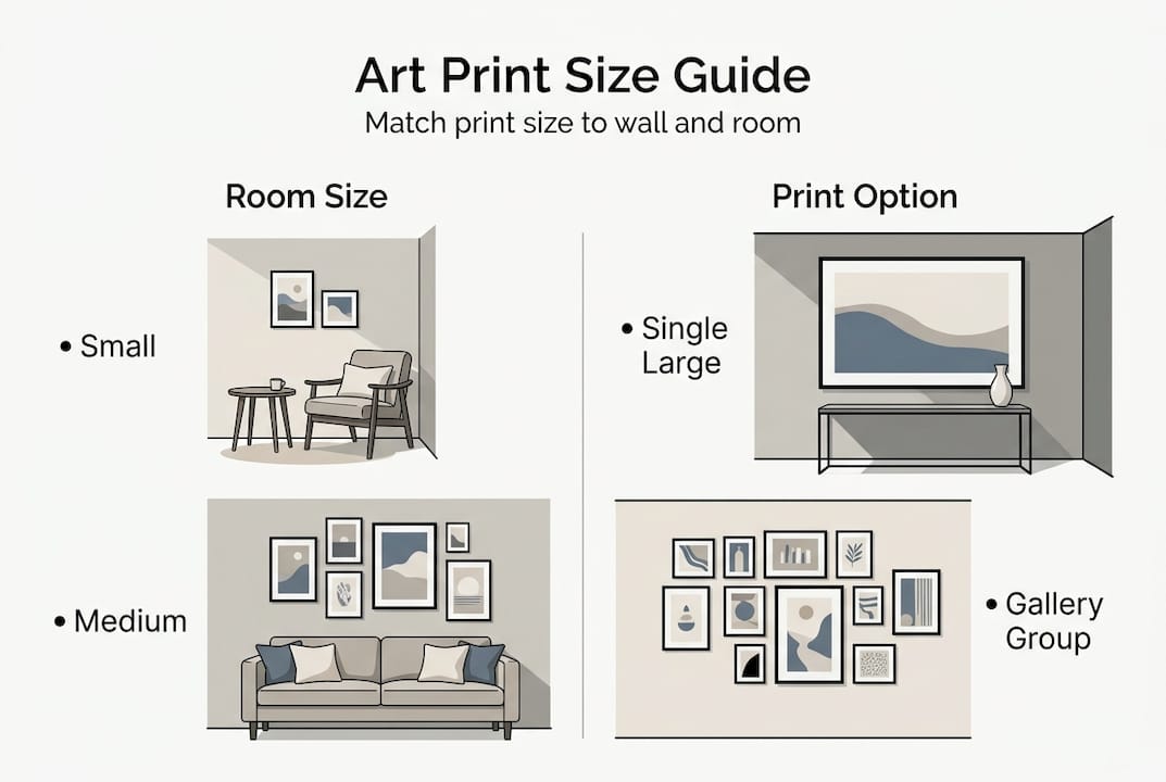 Infographic matching room size to art print options