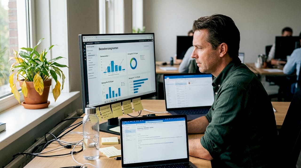 Een marketinganalist onderzoekt de verschillende remarketingdoelgroepen.