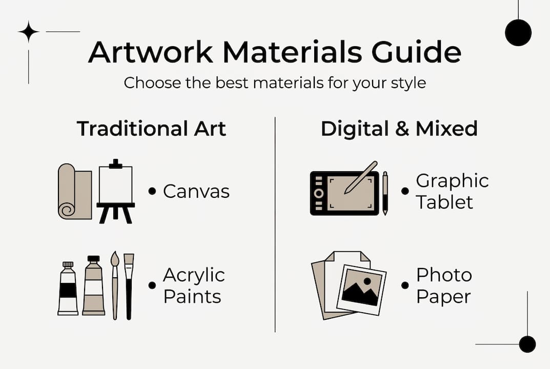 Infographic showing key artwork materials by type