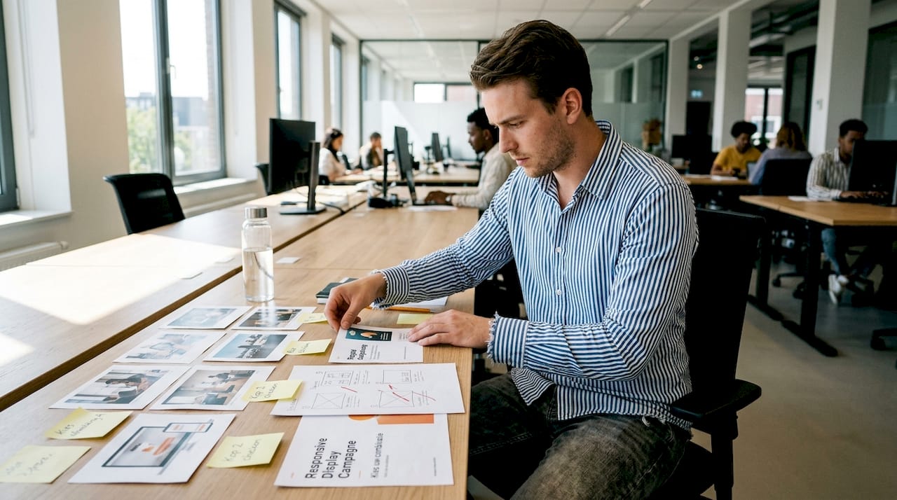 Designer controleert grafische elementen voor een responsive advertentie