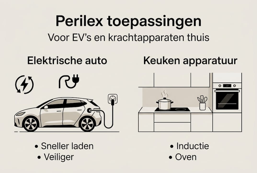 Infographic: Toepassingen van Perilex in de keuken en bij het opladen van elektrische auto's