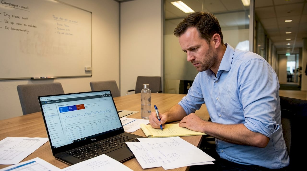 Man bekijkt de resultaten van een marketingcampagne onder de loep.