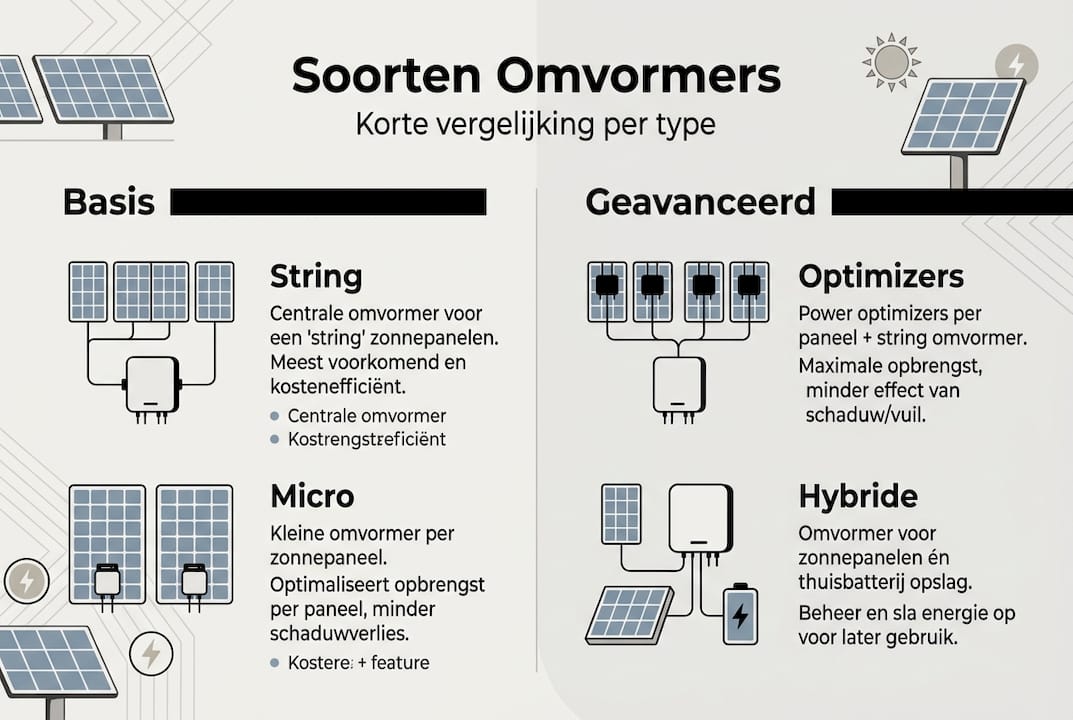 Overzicht van de verschillende typen omvormers in één handige infographic