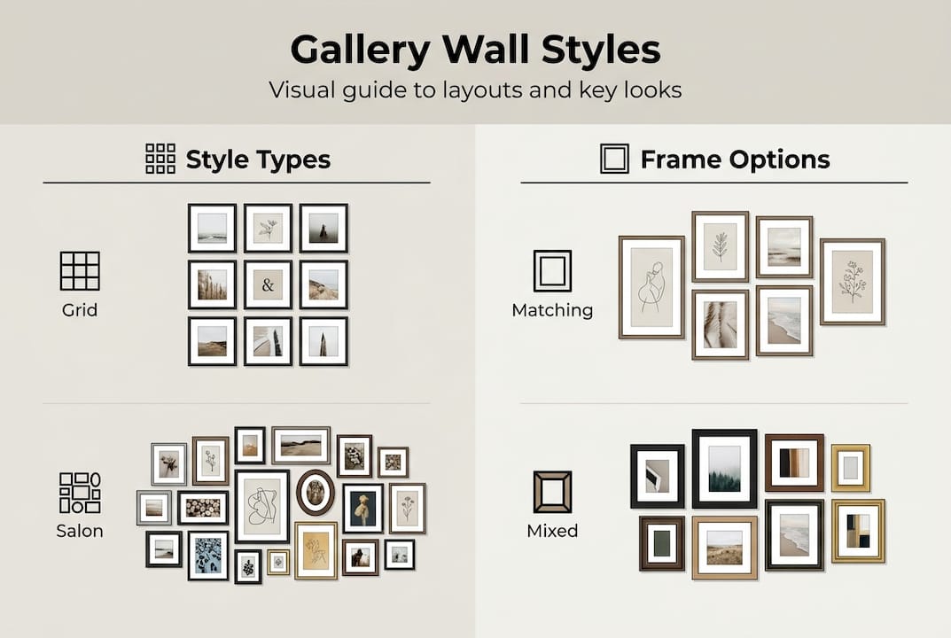 Gallery wall styles and layout infographic