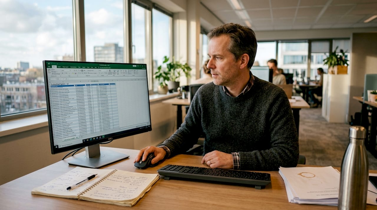 Man werkt aan het optimaliseren van de productfeed op kantoor