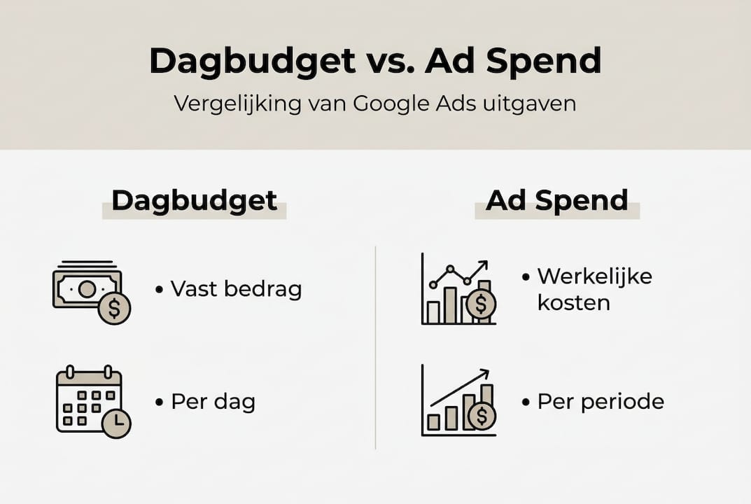 Infographic: dagbudget tegenover daadwerkelijke advertentie-uitgaven in Google Ads