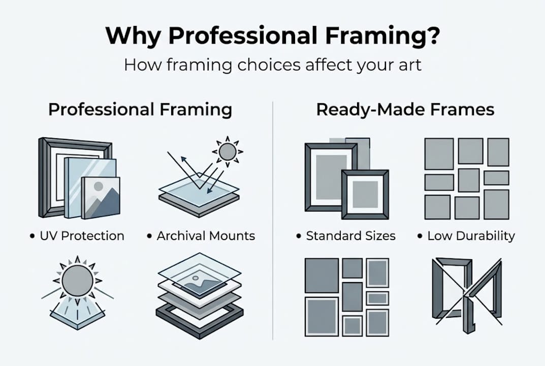 Infographic comparing professional and ready-made frames