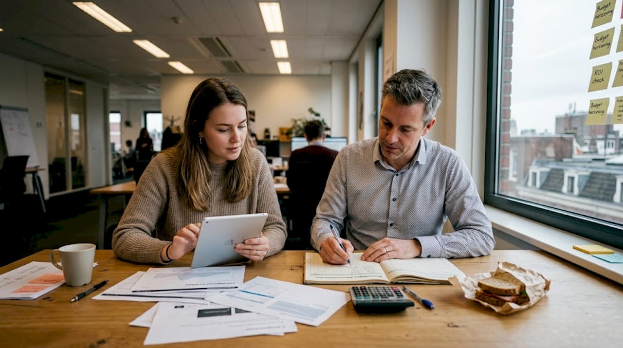 Twee collega’s beoordelen samen het rendement van de campagne.