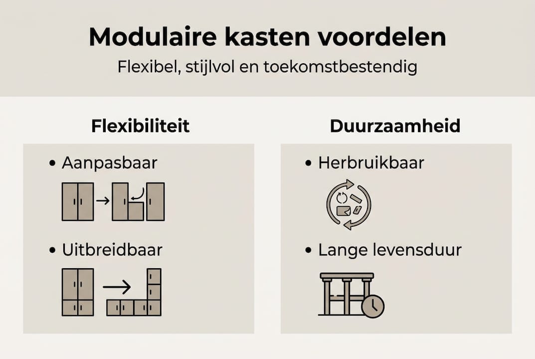 Infographic: de veelzijdigheid en duurzaamheid van modulaire kastsystemen