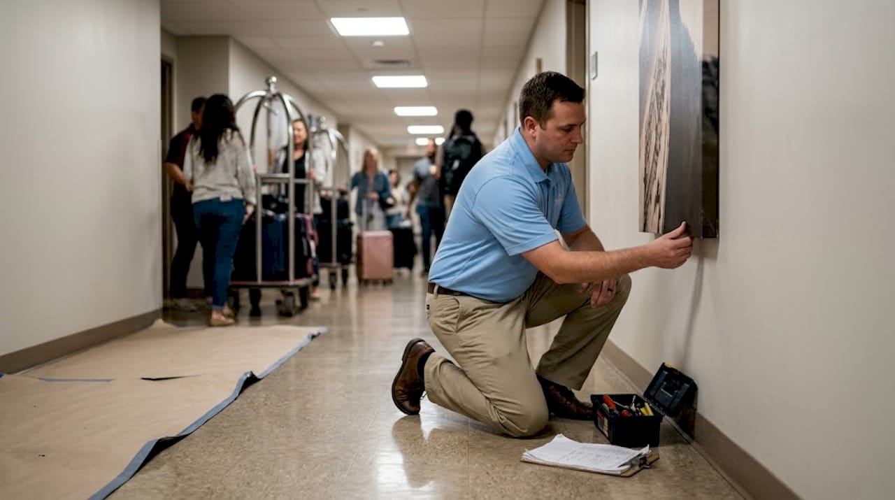 Staff checks durability of wall art