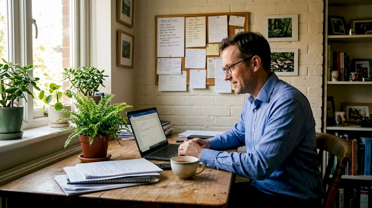 Man werkt bij muurkunst met natuurthema
