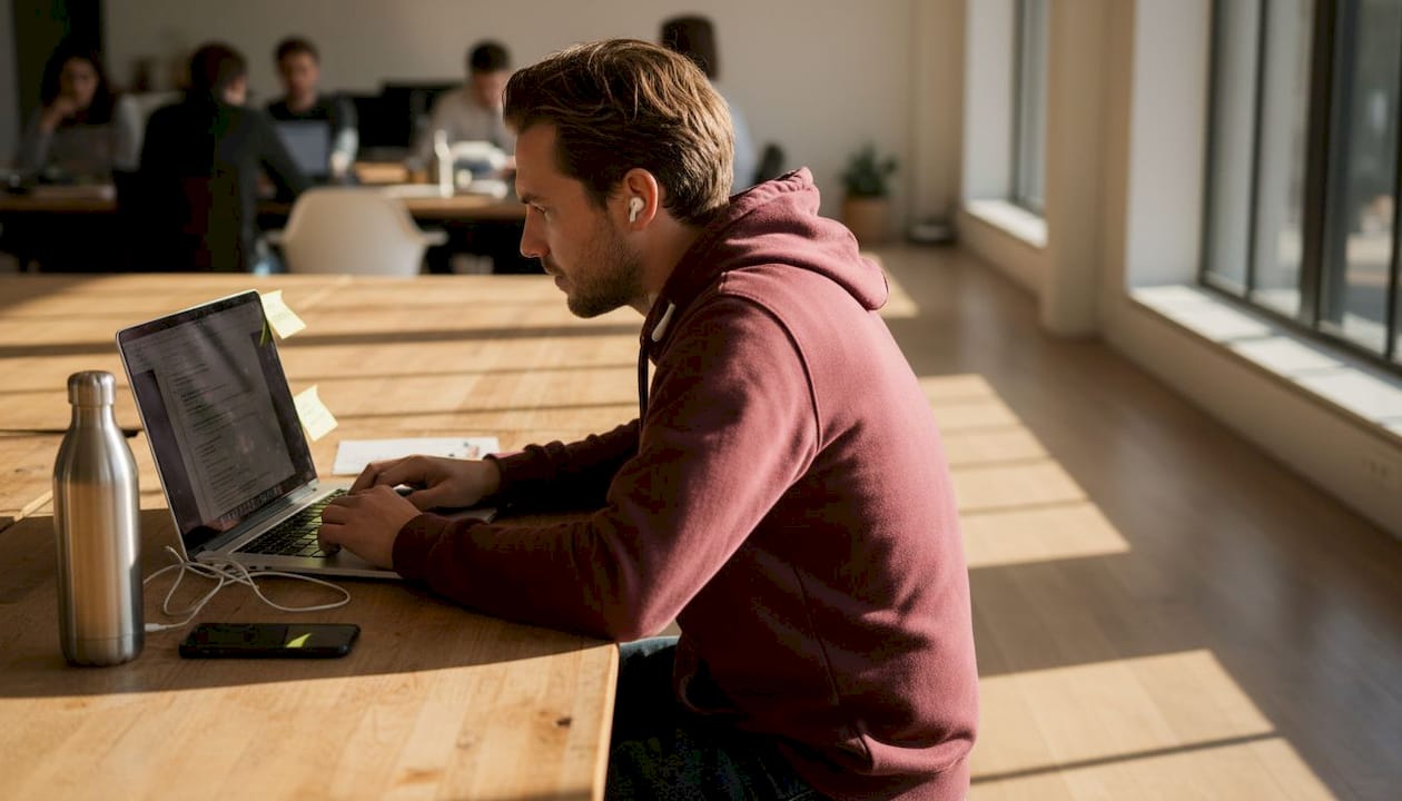 Een online marketeer controleert de trackinggegevens op zijn laptop.