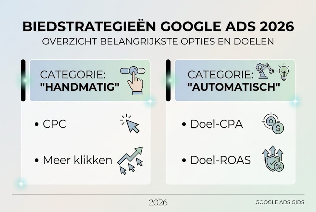 Overzicht van Google Ads biedstrategieën in één handige infographic
