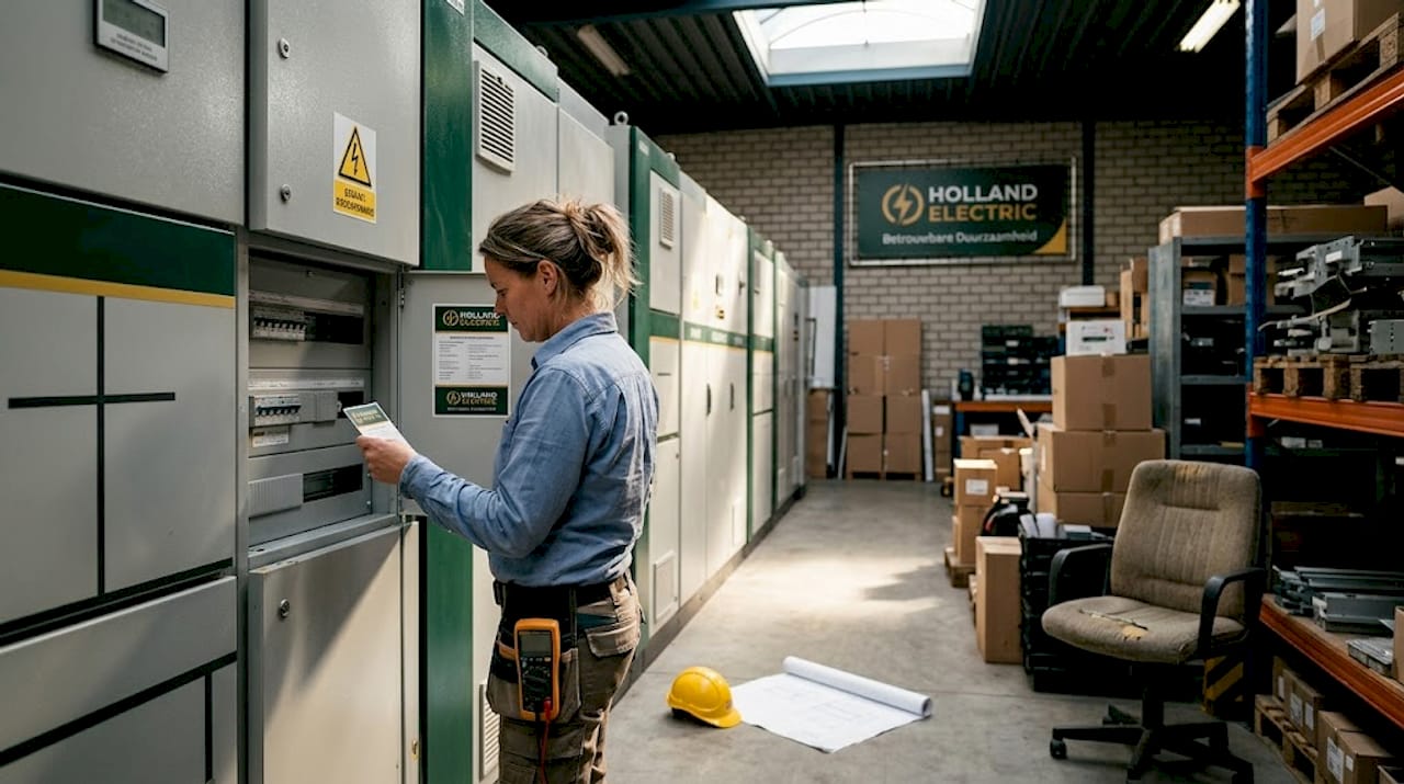 Monteur inspecteert het keurmerk in de werkplaats