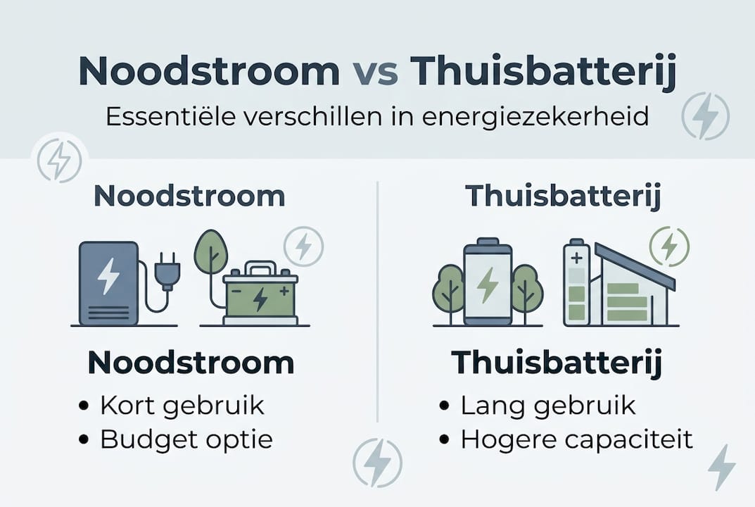 Overzicht: verschillen tussen noodstroomvoorziening en thuisbatterij