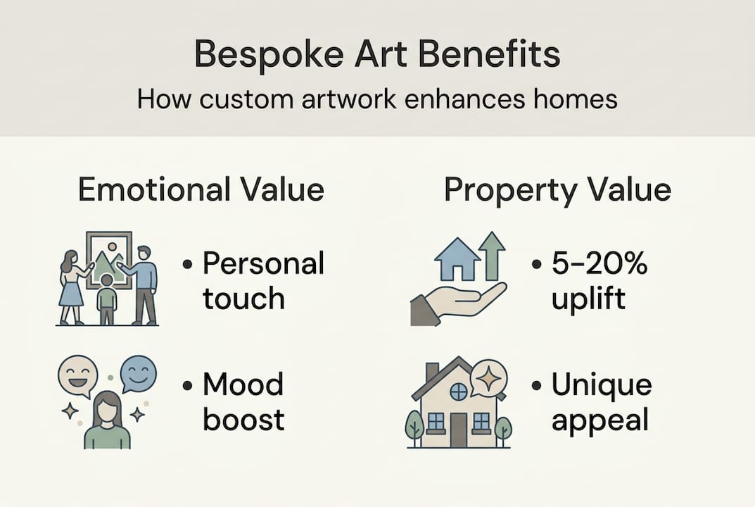 Infographic showing bespoke art emotional and property value benefits