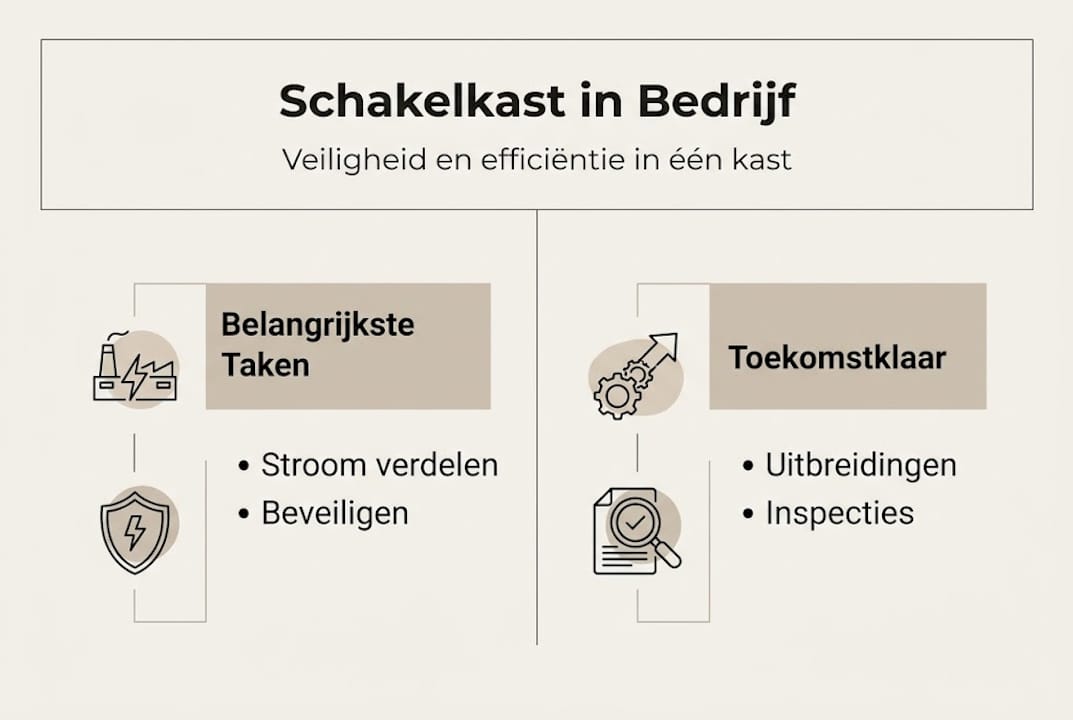 Overzichtelijke infographic brengt de belangrijkste functies en mogelijkheden voor uitbreiding van schakelkasten in beeld.