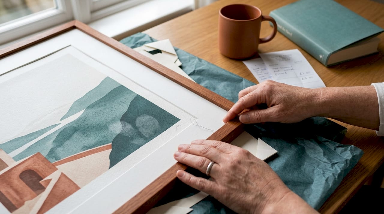 Handen inspecteren ingelijste archiefkunstprint