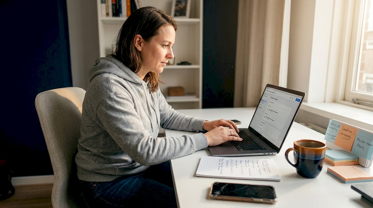 Een specialist stelt de tracking in op de laptop.