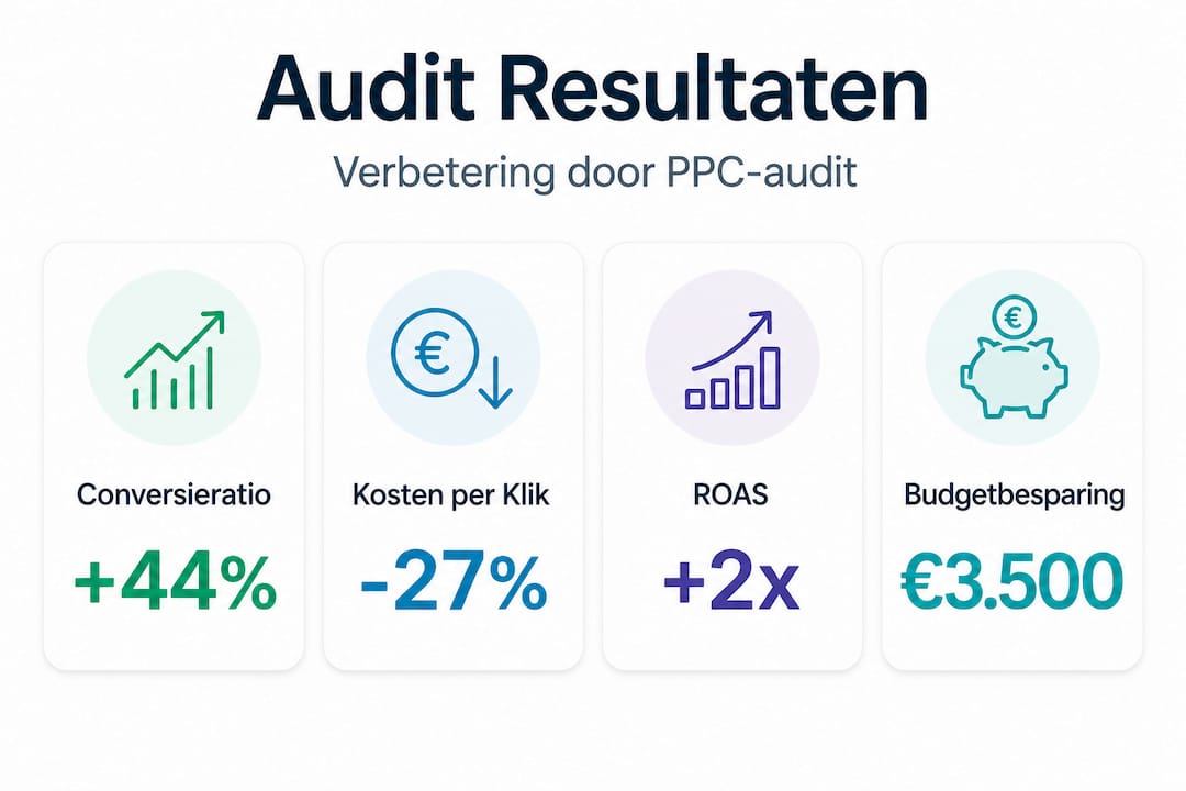Overzicht van de belangrijkste resultaten uit de PPC-audit in een infographic