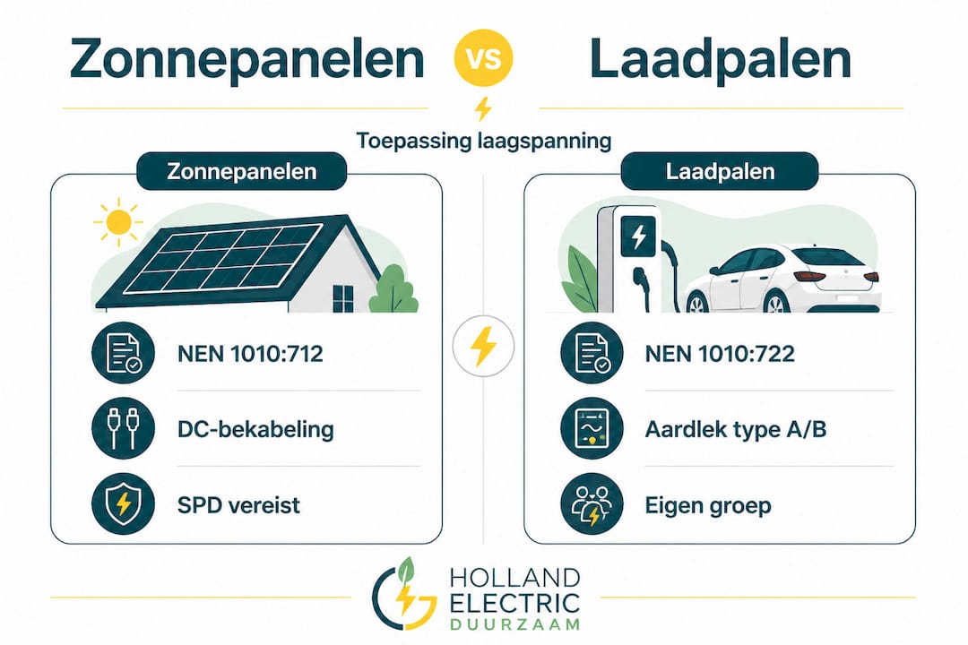 Overzicht: eisen voor zonnepanelen en laadpalen naast elkaar