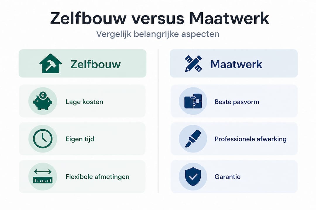 Infographic: het verschil tussen zelfgemaakte kasten en maatwerk oplossingen
