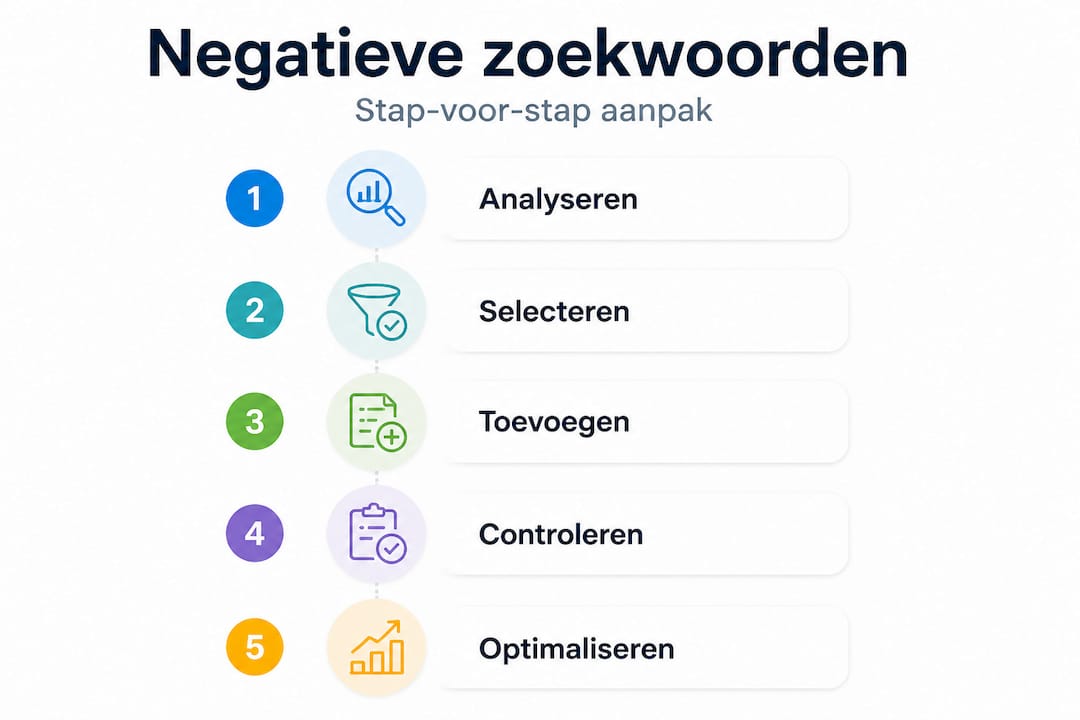 Stappenplan: zo stel je eenvoudig negatieve zoekwoorden in (infographic)