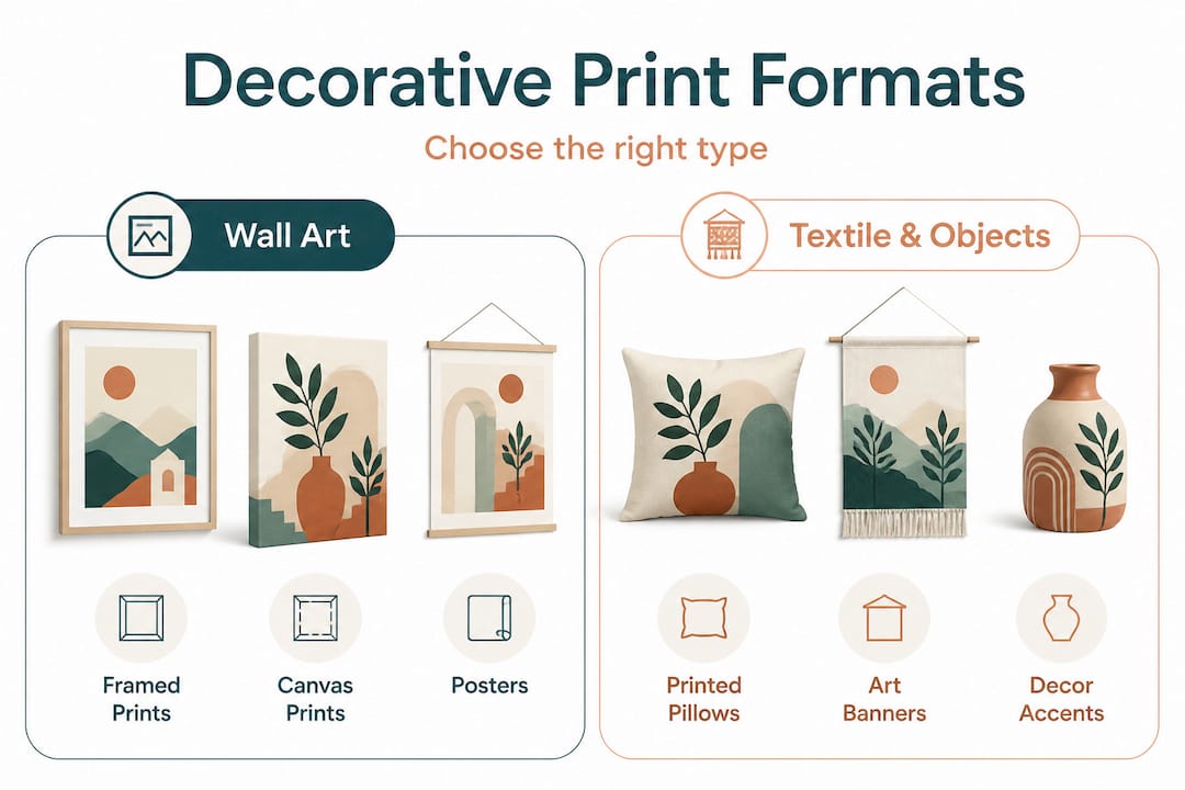 Infographic comparing wall art and textile print types