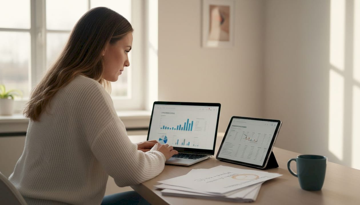 De e-commerce manager bekijkt de cijfers rond het aantal bezoekers dat daadwerkelijk iets koopt in de webshop.