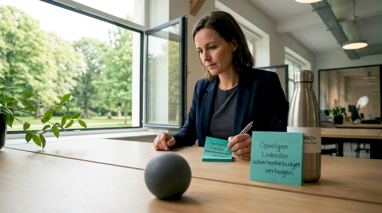Een marketeer controleert foutmeldingen in campagnes vanaf zijn moderne werkplek.