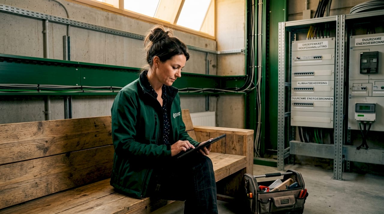 De facility manager houdt het elektriciteitsverbruik in de technische ruimte nauwlettend in de gaten.