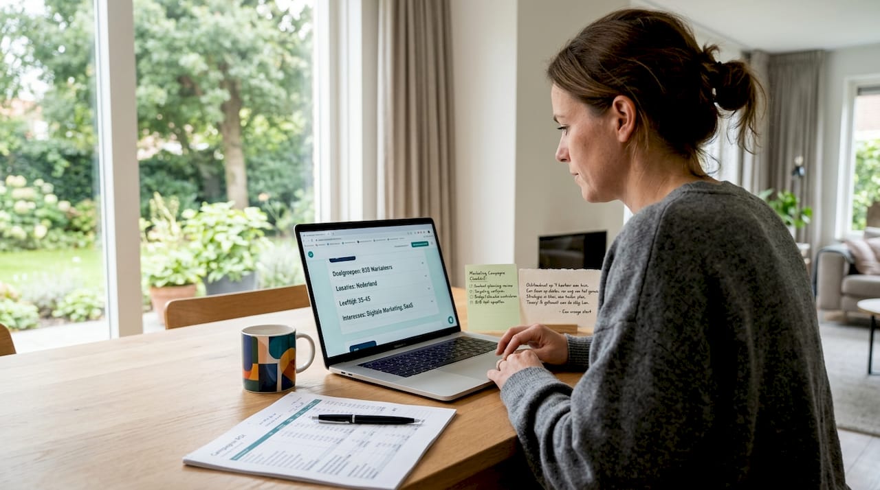 Een marketeer bekijkt de verschillende targetingmogelijkheden voor een e-commerce campagne.